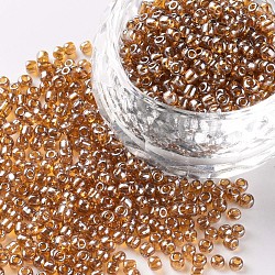 Glass Seed Beads, Trans. Colours Lustered, Round, Dark Goldenrod, 2mm, Hole: 1mm, 30000pcs/pound(SEED-A006-2mm-102C)