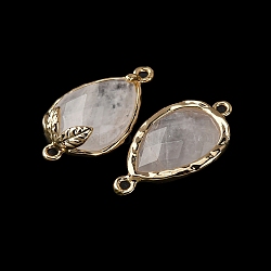 Natural Quartz Crystal Faceted Teardrop Connector Charms, Brass Strawberry Links, Golden, 20x11.5x5mm, Hole: 1.2mm(G-B081-03G-16)