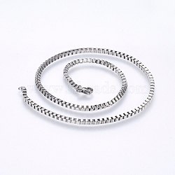 304 Stainless Steel Box Chain Necklaces, with Lobster Claw Clasps, Stainless Steel Color, 19.7 inch(50cm), 3mm(NJEW-F226-05P-09)
