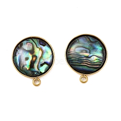 304 Stainless Steel Pave Natural Paua Shell Stud Earring Findings, Flat Round, Ion Plating(IP), Real 18K Gold Plated, 18x15mm, Hole: 1.6mm, Pin: 1mm(STAS-Z125-10G)