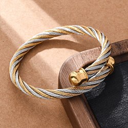 304 Stainless Steel Torque Bangles for Women, Ion Plating(IP), Golden & Stainless Steel Color, 3/4 inch(1.75cm), Inner Diameter: 2-1/4 inch(5.65x5.55cm)(BJEW-P310-10GP)