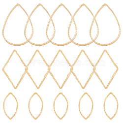 60Pcs 3 Style Brass Linking Rings, Textured, Long-Lasting Plated, Teardrop & Rhombus & Horse Eye, Real 24K Gold Plated, 16~25x8~17x1mm, Inner Diameter: 14~25.5x6~23mm, 20pcs/style(KK-BBC0003-09)