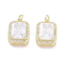 Brass Micro Pave Cubic Zirconia Charms, with Jump Rings, Rectangle, Clear, Real 18K Gold Plated, 14.5x10x4.8mm, Hole: 1.6mm(X-ZIRC-F114-08-G)
