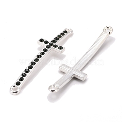 Alloy Links connectors, Mardi Gras Charms, Cadmium Free & Lead Free, with Rhinestones, Sideways Cross, Silver Color Plated, Dark Green, Size: about 14mm wide, 49mm long, 3mm thick, hole: 2mm(ALRI-B028-2)