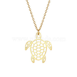 Stainless Steel Geometric Artistic Hollow Animal Pendant Necklaces, Clavicle Chain Necklaces for Women, Golden, Turtle, 17.72 inch(45cm)(JK0174-4)