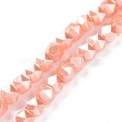 Glass Pearl Beads Strands, Faceted, Polygon, Light Salmon, 7.5x7.5mm, Hole: 1mm, about 49pcs/strand, 14.09 inch(35.8cm)(GLAA-F122-03G)