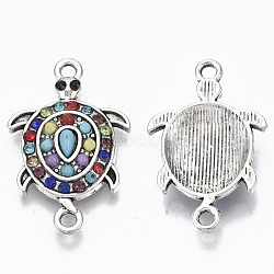 Alloy Links, with Colorful Resin and Rhinestone, Sea Turtle, Antique Silver, 25.5x16.5x4mm, Hole: 1.8mm(X-PALLOY-Q431-005AS)
