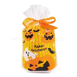 50Pcs Rectangle Halloween Candy Plastic Bags, Pumpkin Printed Candy Drawstring Bags, Gold, 23.2x14.9x0.05cm(ABAG-U001-01E)