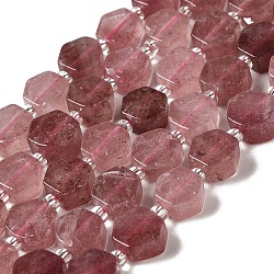 Natural Strawberry Quartz Beads Strands, Hexagon, with Seed Beads, 8.5~9x8.5~10x4~5mm, Hole: 1mm, about 17~18pcs/strand, 7.48''(19cm)(G-P534-A03-01)