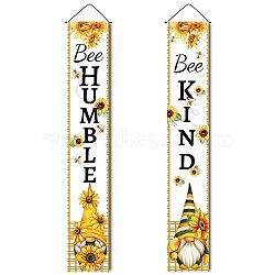 Hanging Polyester Banner Sign for Home Office Front Door Porch Welcome Decorations, Rectangle with Word BEE HUMBLE BEE KIND, Gnome Pattern, 180x30mm, 2pcs/set(HJEW-WH0011-20K)
