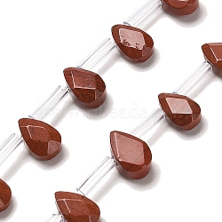 Natural Red Jasper Beads Strands, Faceted, Teardrop, Top Drilled, 9x6x4mm, Hole: 0.8mm, about 30~32pcs/strand, 16.54''(42cm)(G-Q167-A26-02)