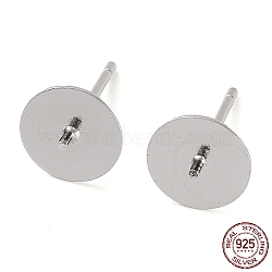 Rhodium Plated 925 Sterling Silver Stud Earring Findings, Flat Pad, for Half Drilled Bead, with S925 Stamp, Real Platinum Plated, 13x8mm, Pin: 0.7mm(STER-E068-01D-P)
