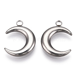 Non-Tarnish 201 Stainless Steel Pendants, Crescent, Stainless Steel Color, 23.5x18x3mm, Hole: 2.5mm(STAS-R100-06)