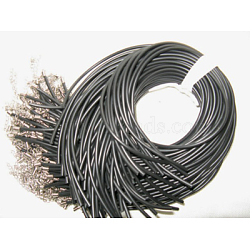 Black Rubber Necklace Cord Making, with Iron Findings and Iron End Chain, Black, 19 inch, 2mm(X-RCOR-D002-A)