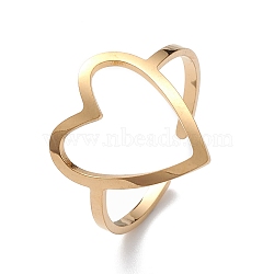 Hollow Out Heart 304 Stainless Steel Open Cuff Ring for Women, Golden, Inner Diameter: 19mm(RJEW-E073-07G)