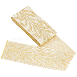 Ethnic Style Polyester Ribbon, Leaf Pattern Flat Ribbon, for Jewelry, Craft Making, Light Goldenrod Yellow, 2-5/8 inch(67~68mm)(OCOR-WH0080-68)