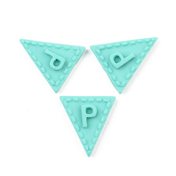 Opaque Resin Cabochons, Triangle with Letter.P, Turquoise, 20x18x4.5mm