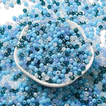 Glass Beads, Faceted, Rondelle, Light Sky Blue, 4x3mm, Hole: 0.4mm, about 6800pcs/500g