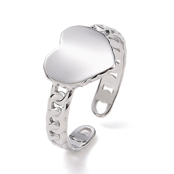 304 Stainless Steel Heart Open Cuff Ring for Women, Stainless Steel Color, US Size 6 1/4(16.7mm)