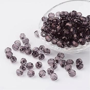 Transparent Acrylic Beads, Faceted, Round, Gray, 8mm, Hole: 1.5mm, about 1800pcs/500g