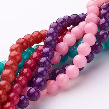 Natural Mashan Jade Round Beads Strands, Dyed, Mixed Color, 6mm, Hole: 1mm, about 69pcs/strand, 15.7 inch