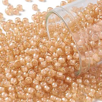 TOHO Round Seed Beads, Japanese Seed Beads, (955) Inside Color Crystal/Peach Lined, 8/0, 3mm, Hole: 1mm, about 1110pcs/50g