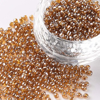 Glass Seed Beads, Trans. Colours Lustered, Round, Dark Goldenrod, 2mm, Hole: 1mm, 30000pcs/pound