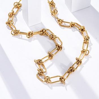 304 Stainless Steel Oval Knot Link Chain Necklaces for Women Men, Golden, 15.79 inch(40.1cm)