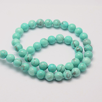 Natural Howlite Beads Strands, Dyed, Round, Aquamarine, 8mm, Hole: 1mm, about 48pcs/strand, 15.5 inch