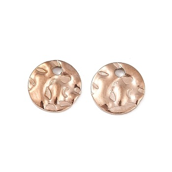 304 Stainless Steel Textured Disc Charms, Rose Gold, 8x1.5mm, Hole: 1.2mm