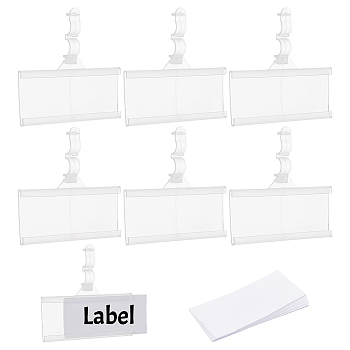 Rectangle Reusable Plastic Shelf Label Holders, Store Signs Holders with Hanger Clips, for Retail Shopping Mall Store, Supermarket Price Card & Ticket Display, White, 7.3x7.65x0.85cm