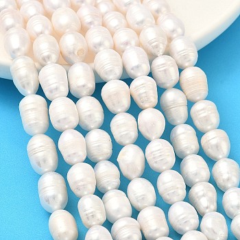 Natural Cultured Freshwater Pearl Beads Strands, Rice, Grade 2A, Beige, 9~10mm, Hole: 0.6mm, about 31pcs/strand, 13.31''(33.8cm)~13.43''(34.1cm)