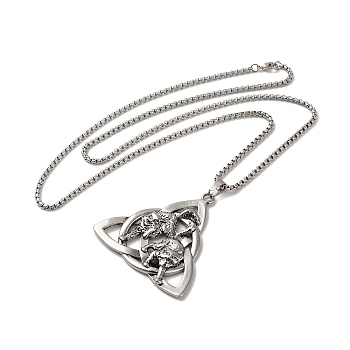 Trinity Knot with Wolf Alloy Pendant Necklace with Box Chains, Antique Silver, 24.09 inch(61.2cm)