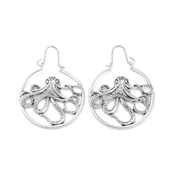 Alloy Hoop Earrings, Octopus, Antique Silver, 49x36.5mm
