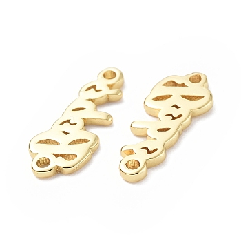 Eco-Friendly Rack Plating Brass Connector Charms, Long-Lasting Plated, Lead Free & Cadmium Free, Word, Real 18K Gold Plated, 6x15x1.5mm, Hole: 1.2mm