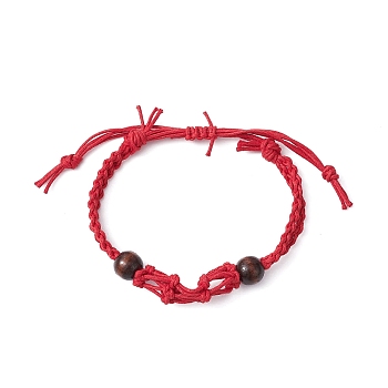 Adjustable Braided Waxed Cotton Macrame Pouch Bracelet Making, Interchangeable Empty Stone Holder, with Wood Bead, Crimson, 1/4 inch(0.65cm), Inner Diameter: 2-1/4~3-5/8 inch(5.8~9.2cm)