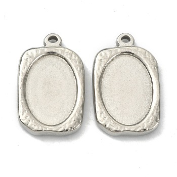 304 Stainless Steel Pendant Cabochon Settings, Rectangle, Stainless Steel Color, Tray: 15x10mm, 21.7x13.4x2.7mm, Hole: 1.2mm