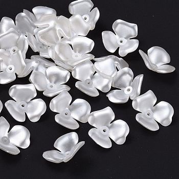 Flower Imitation Pearl Acrylic Bead Caps, 3-Petal, White, 22x6.5mm, Hole: 1mm, about 692pcs/500g