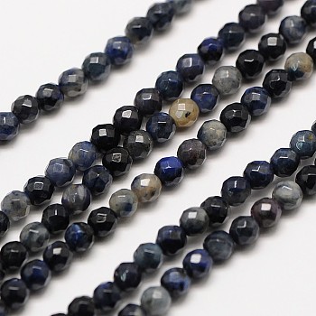 Natural Gemstone Sodalite Faceted Round Beads Strands, 3mm, Hole: 0.8mm, about 136pcs/strand, 16 inch