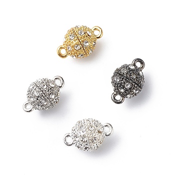 Alloy Rhinestone Magnetic Clasps with Loops, Oval, Mixed Color, 16x10mm, Hole: 1.5mm