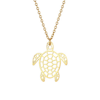 Stainless Steel Geometric Artistic Hollow Animal Pendant Necklaces, Clavicle Chain Necklaces for Women, Golden, Turtle, 17.72 inch(45cm)