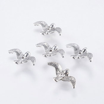 Tibetan Style Alloy Beads, Lead Free and Cadmium Free, Bird, Antique Silver, 17mm long, 10mm wide, 2mm thick, hole: 1mm