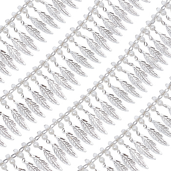 Gorgecraft 1 Yards Iron Jewelry Waist Chain, Leaf Tassel Body Chain for Belly Dance, with Resin Beads, Silver, 46mm