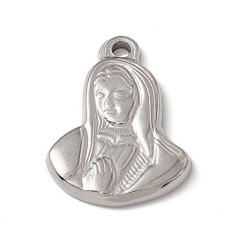 304 Stainless Steel Pendants, Virgin Mary Charm, Stainless Steel Color, 22x16.5x2.5mm, Hole: 2mm