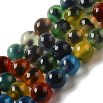 Natural Runny Agate Beads Strands, Round, Mixed Color, 8mm, Hole: 1mm, about 48pcs/strand, 15.16''(38.5cm)