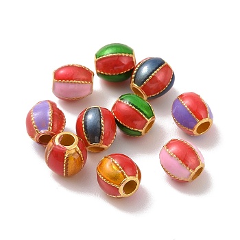 Alloy Beads, with Enamel, Rondelle, Matte Gold Color, Mixed Color, 6mm, Hole: 2mm