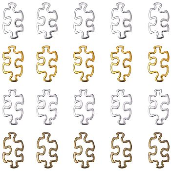 Tibetan Style Alloy Linking Rings, Autism Puzzle Jigsaw, Mixed Color, 30x18x3mm, 60pcs/box