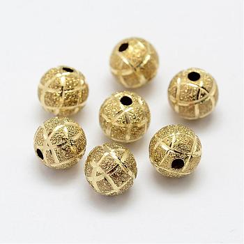 Brass Textured Beads, Nickel Free, Round, Raw(Unplated), 8x8mm, Hole: 2mm