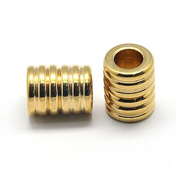 304 Stainless Steel Beads, Grooved Beads, Ion Plating (IP), Column, Golden, 11x14mm, Hole: 6mm
