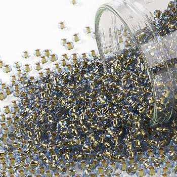 TOHO Round Seed Beads, Japanese Seed Beads, (757) 24K Gold Lined Sky Blue, 11/0, 2.2mm, Hole: 0.8mm, about 1110pcs/bottle, 10g/bottle